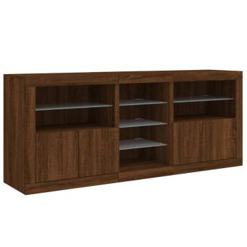 Modern Brown Oak Sideboard with LED Lights - 181.5x37x67 cm