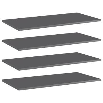 High Gloss Grey Bookshelf Boards - 4 pcs | Hipomarket