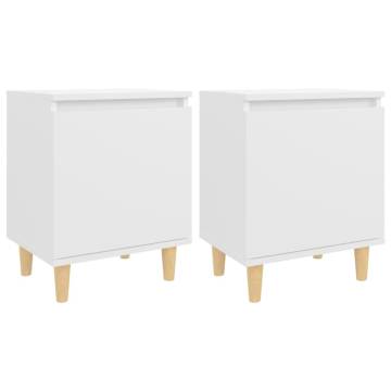 Stylish Bed Cabinets with Solid Wood Legs - 2 pcs White