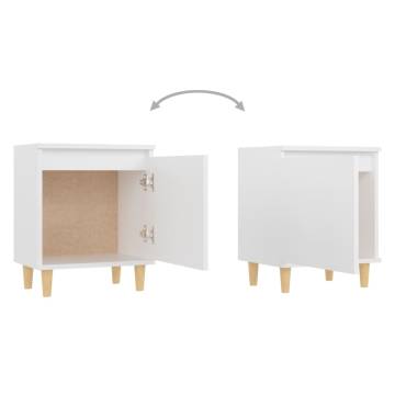 Stylish Bed Cabinets with Solid Wood Legs - 2 pcs White