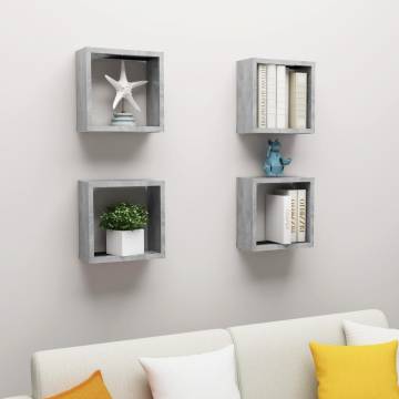 Wall Cube Shelves 4 pcs Concrete Grey - Stylish Storage