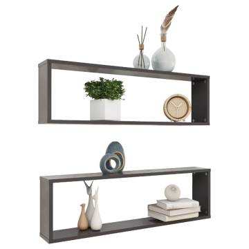 Elegant Grey Wall Cube Shelf Set - 2 pcs | HipoMarket UK