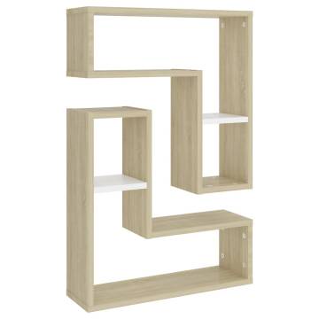 Stylish Wall Shelf Set in White and Sonoma Oak - 2 Pcs