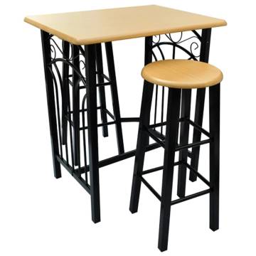 Stylish 3-Piece Bar Table and Stool Set - Wood & Steel