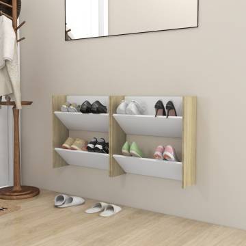 Stylish Wall Shoe Cabinets – White & Sonoma Oak | Hipo Market