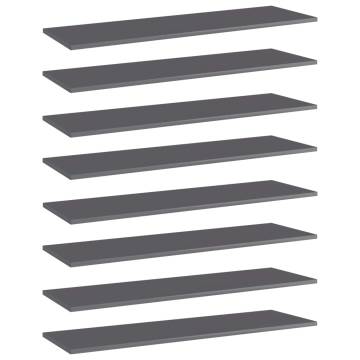 8 pcs High Gloss Grey Bookshelf Boards - Stylish Storage Solution