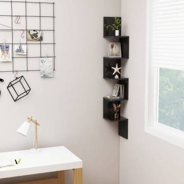 Stylish High Gloss Black Wall Corner Shelf - 20x20x127.5 cm