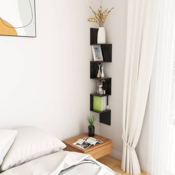 Stylish High Gloss Black Wall Corner Shelf - 20x20x127.5 cm