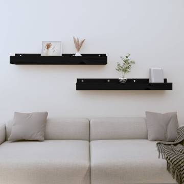 Wall Shelves 2 pcs Black - Solid Pine Wood | HipoMarket