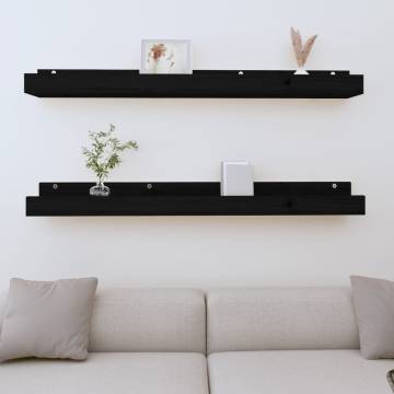 Wall Shelves 2 pcs Black - Solid Pine Wood | Hipomarket