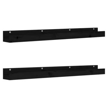 Wall Shelves 2 pcs Black - Solid Pine Wood | Hipomarket