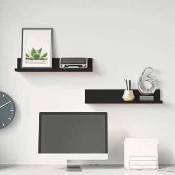 Black Wall Shelves - 2 Pcs Solid Pine Wood | Hipo Market UK