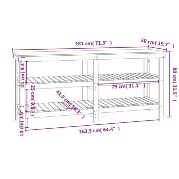 Honey Brown Solid Wood Pine Work Bench - 181x50x80 cm