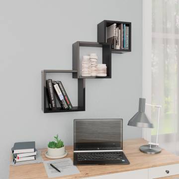 Cube Wall Shelf - High Gloss Black (68x15x68 cm) | HipoMarket