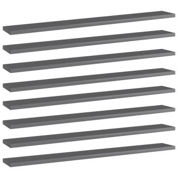 High Gloss Grey Bookshelf Boards – 8 pcs | Hipomarket UK