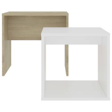 Stylish Coffee Table Set in White & Sonoma Oak - Space-Saving Design