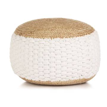 Woven/Knitted Pouffe Jute Cotton 50x35 cm White - Hipomarket