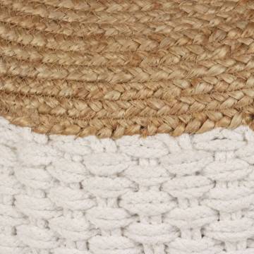 Woven/Knitted Pouffe Jute Cotton 50x35 cm White - Hipomarket