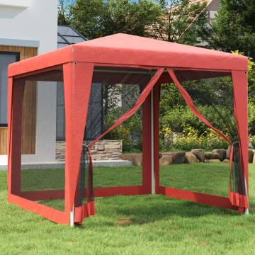 Red Party Tent 2.5x2.5 m with 4 Mesh Sidewalls - HDPE