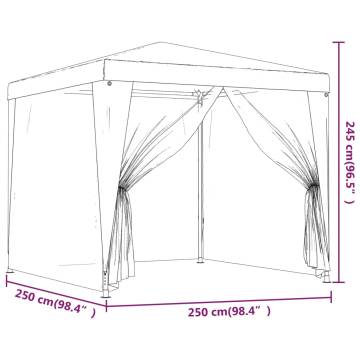 Red Party Tent 2.5x2.5 m with 4 Mesh Sidewalls - HDPE