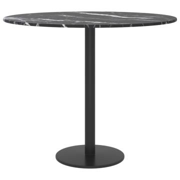 Table Top Black Ø50x0.8 cm Tempered Glass with Marble Design