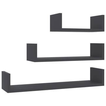 Stylish Grey Engineered Wood Wall Display Shelf Set of 3