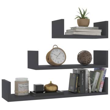 Stylish Grey Engineered Wood Wall Display Shelf Set of 3