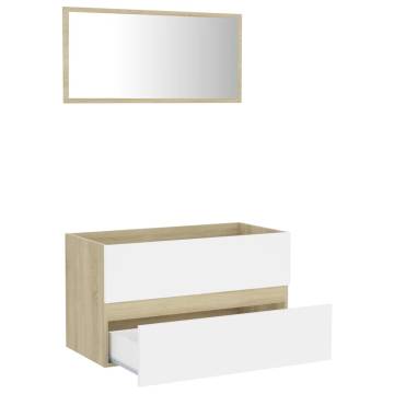 Stylish 2 Piece Bathroom Furniture Set - White & Sonoma Oak