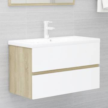 Stylish 2 Piece Bathroom Furniture Set - White & Sonoma Oak