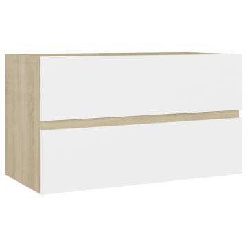 Stylish 2 Piece Bathroom Furniture Set - White & Sonoma Oak