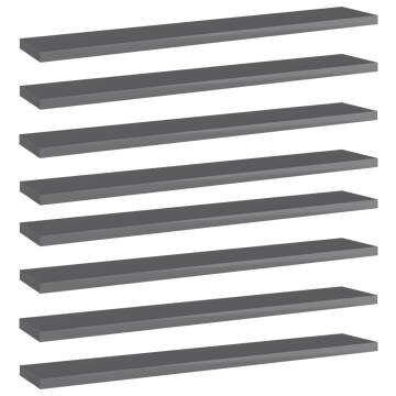 High Gloss Grey Bookshelf Boards - 8 pcs | HipoMarket