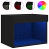 Stylish Wall-mounted Bedside Cabinet with LED Lights - Black