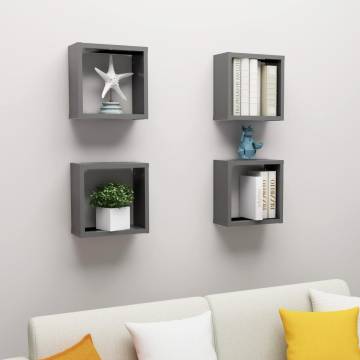 Wall Cube Shelves 4 pcs Grey - Stylish Home Storage Solution