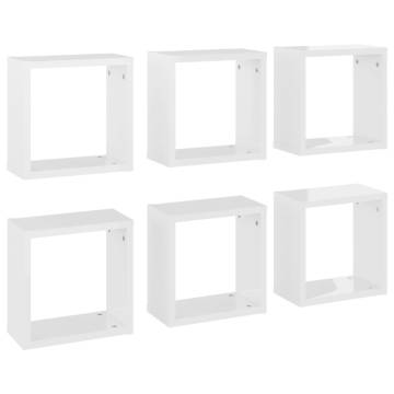 High Gloss White Wall Cube Shelves - 6 pcs | HipoMarket