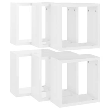 High Gloss White Wall Cube Shelves - 6 pcs | HipoMarket