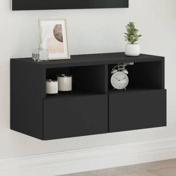 Black TV Wall Cabinet 60x30x30 cm | Engineered Wood Storage