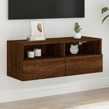 Brown Oak TV Wall Cabinet | Space-Saving Design | 80x30x30 cm