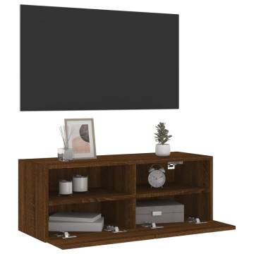 Brown Oak TV Wall Cabinet | Space-Saving Design | 80x30x30 cm