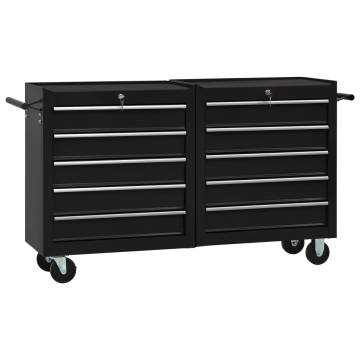 Tool Trolley with 10 Drawers - Sturdy Black Steel