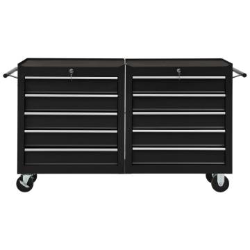 Tool Trolley with 10 Drawers - Sturdy Black Steel