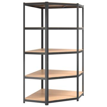 5-Layer Corner Shelf - Anthracite Steel & Engineered Wood | Hipo Marke