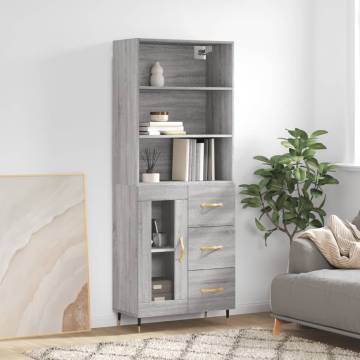 Stylish Highboard Grey Sonoma - 69.5x34x180 cm Engineered Wood