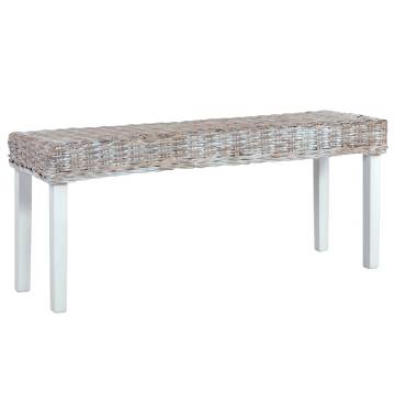 Stylish 110 cm White Rattan & Mango Wood Bench | Hipo Market