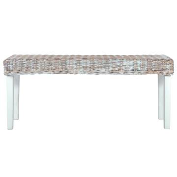 Stylish 110 cm White Rattan & Mango Wood Bench | Hipo Market