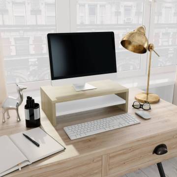 Monitor Stand White & Sonoma Oak - Modern & Practical Design