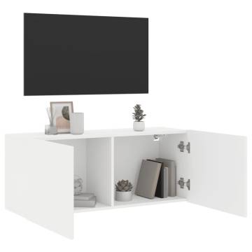 Stylish Wall-Mounted TV Cabinet in White - 100x30x41 cm