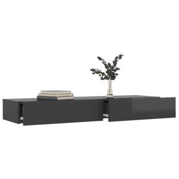 Stylish High Gloss Grey TV Cabinet with LED Lights - 120x35 cm