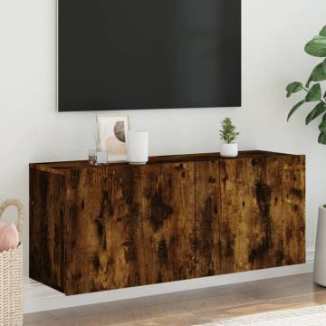 Wall-Mounted TV Cabinet in Smoked Oak - 100x30x41 cm