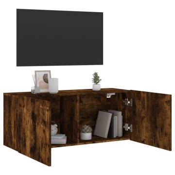 Wall-Mounted TV Cabinet in Smoked Oak - 100x30x41 cm