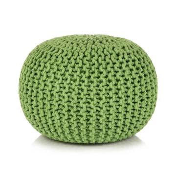 Hand-Knitted Green Pouffe - 50x35 cm Cotton Footstool